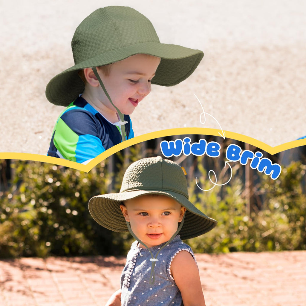 HONGTEYA Baby Sun Hat Wide Brim Adjustable Toddler Beach Bucket Hat Green