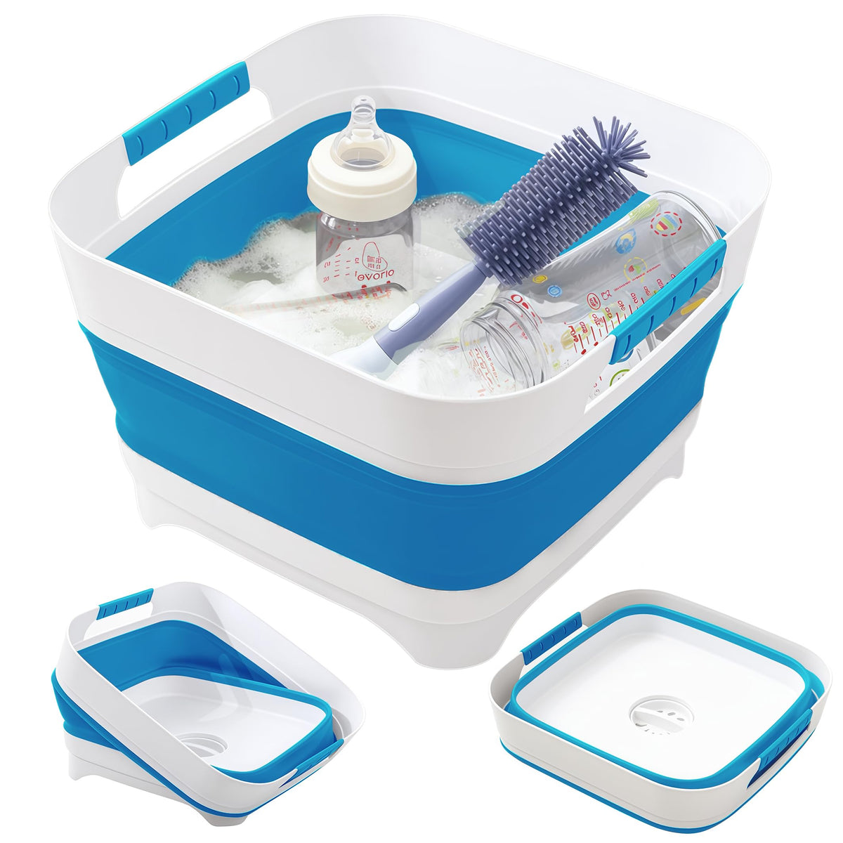 Collapsible Wash Basin for Baby Bottles - 2.4 Gallons Portable Wash Bin for RV Camping Sink, Space-Saving Dish Tub.Laundry & Utility Room Sinks (Pink)