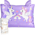 Toddler Pillowcases 13"x18" for Kids - Cute Cartoon Soft Breathable Silk Pillow Cases for Hair and Skin with Hidden Zipper for Girls Fun Kawaii Design for Bedding, Two Unicorns