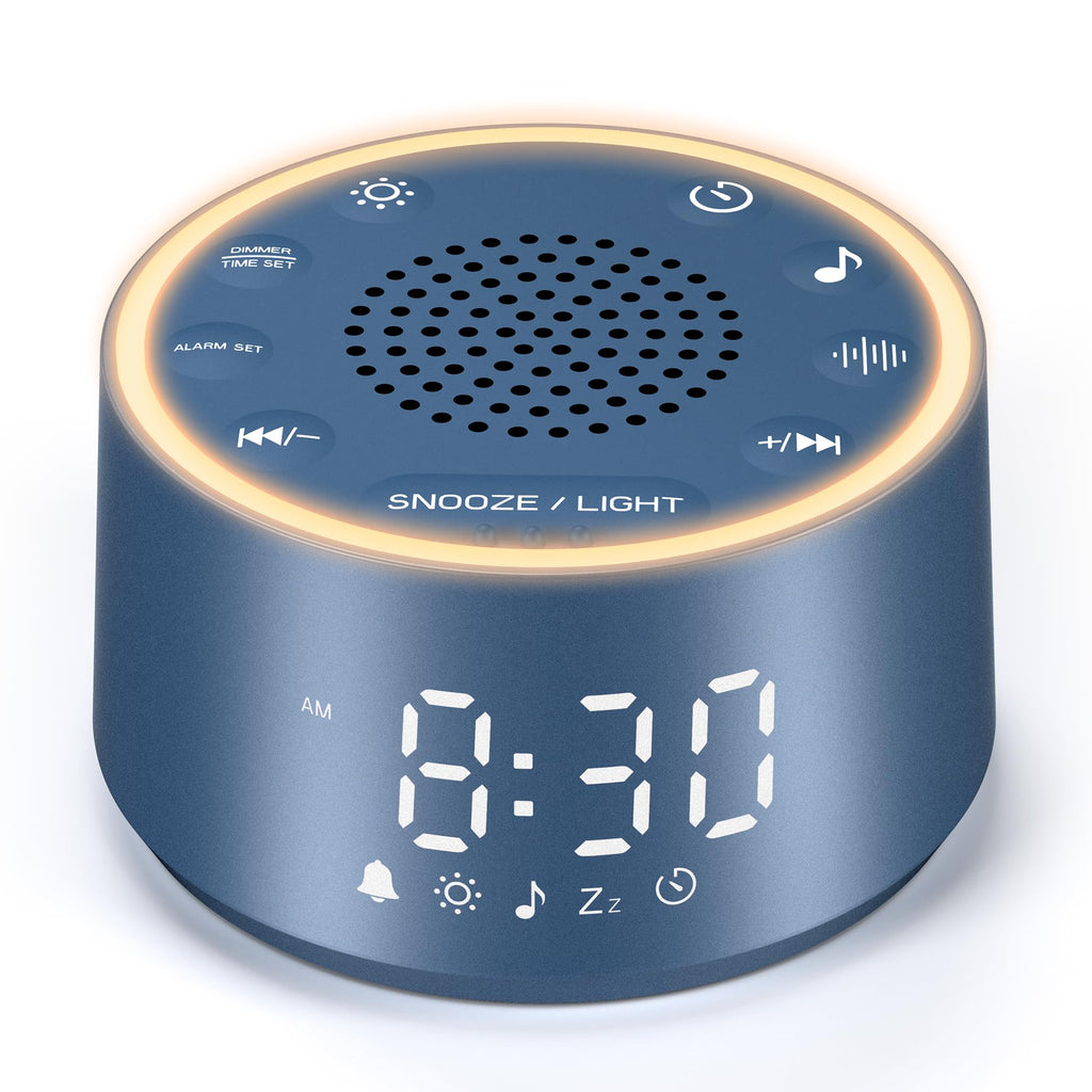 Dreamegg Sound Machine & Alarm Clock - White Noise Machine with 7 Wake-Up Sounds, 0-100% Dimmable, Night Light, Sound Machine for Sleeping, Office, Home, Travel Essentials Gift, Navy