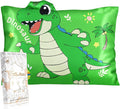 Toddler Pillowcases 13"x18" for Kids - Cute Cartoon Soft Breathable Silk Pillow Cases for Hair and Skin with Hidden Zipper for Girls Fun Kawaii Design for Bedding, Green Dnosaur