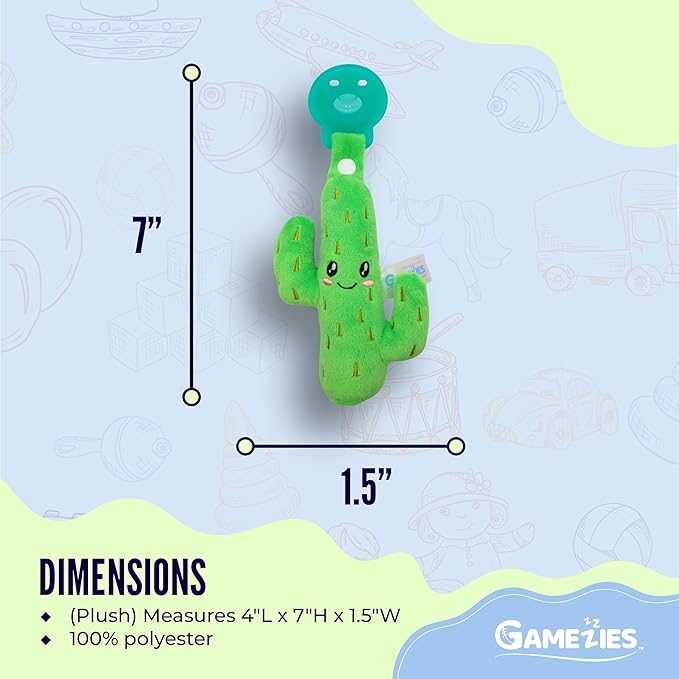 Gamezies Baby Boy and Girl Silicone Cactus Plush Pacifier with Detachable Western Plush Toy Holder, CPSIA Tested, BPA-Free 0-6 Months
