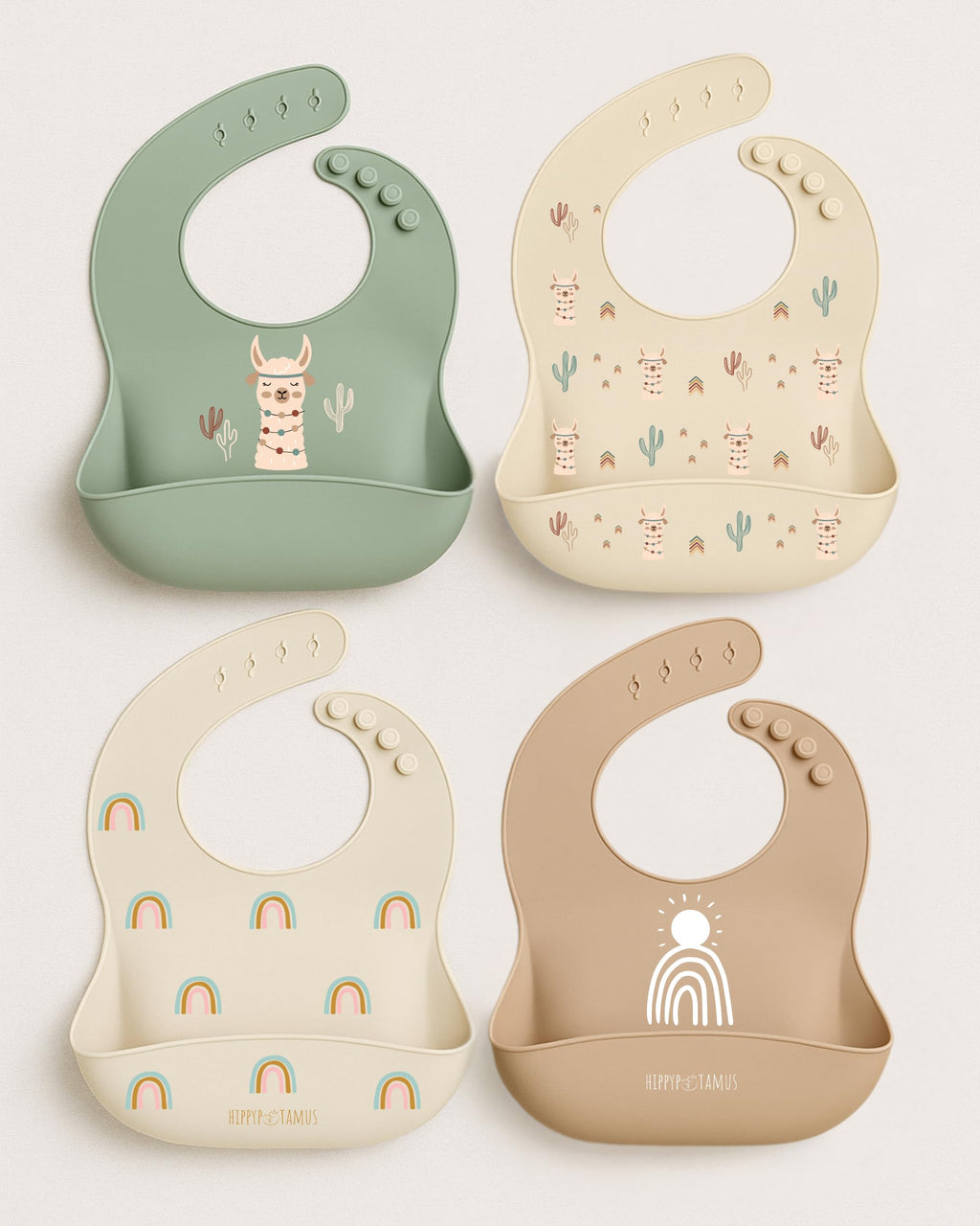 Hippypotamus Silicone Baby Bibs - Soft Waterproof Bibs for Babies & Toddlers (3, Sage/Nude/Fog)