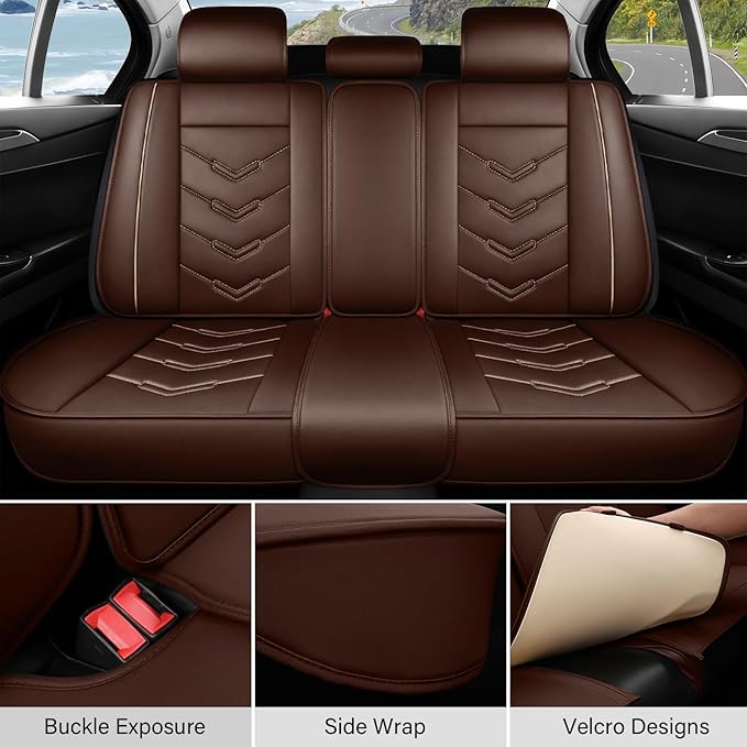 Leather Car Seat Covers Fit for LR Range Rover 2022-2025, 5 Seater Waterproof and Wear-Resistant Seat Cover Interior Accessories(Full Set with Pillow,Coffee)