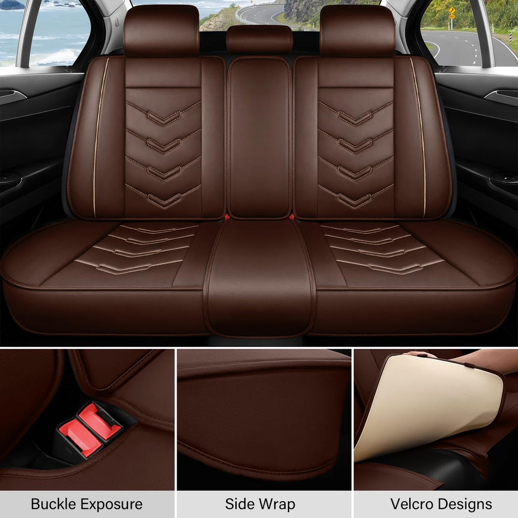 TENDER GLOW Leather Car Seat Covers Fit for LR LR4 2009-2016, 5 Seater Waterproof and Wear-Resistant Seat Cover Interior Accessories(Full Set,Coffee)