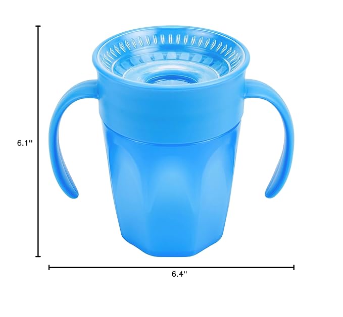 Dr. Brown's Milestones Cheers 360 Spoutless Transition Cup with Handles, Travel Friendly and Leak Free Sippy for Babies and Toddlers, Blue, BPA-Free, 7 oz/200 mL, 6m+