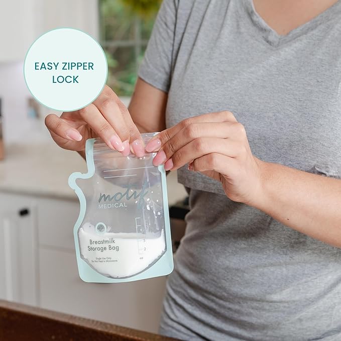Motif Medical Breastmilk Storage Bags - Freezer Bag w/Easy Pour Spout, Write-On Label - Leak-Proof Double Zipper Milk Bags for Breastmilk - Breastfeeding Mom Gifts (6 oz, 300 Count)