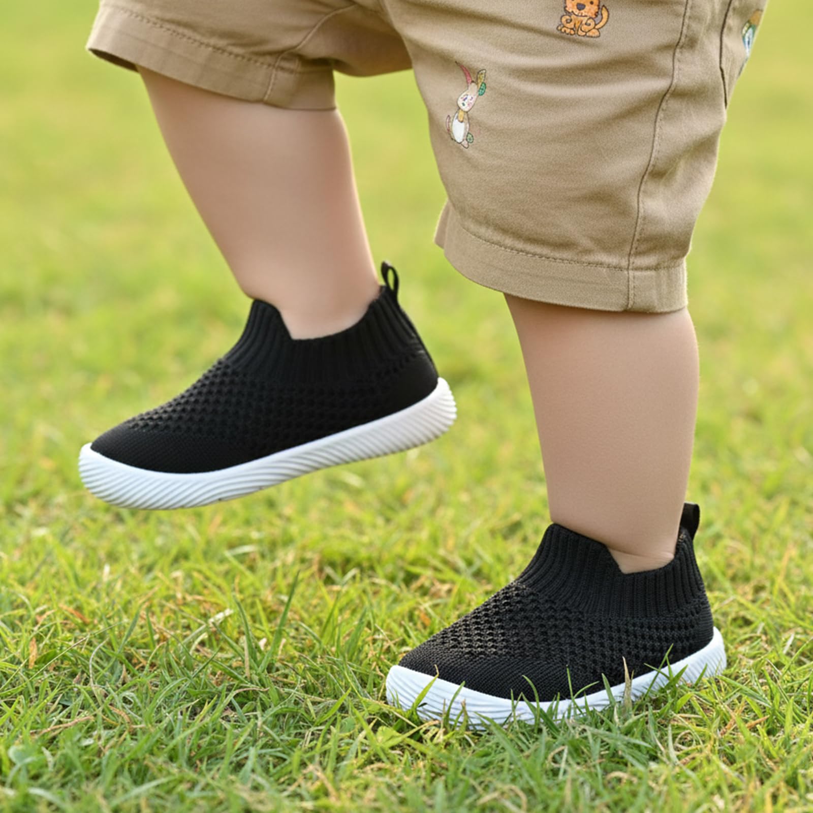MORENDL Toddler Shoes Baby Walking Sock Shoes Non-Slip Breathable Boys & Girls Sneakers Infant Tennis Shoe Black Size 12