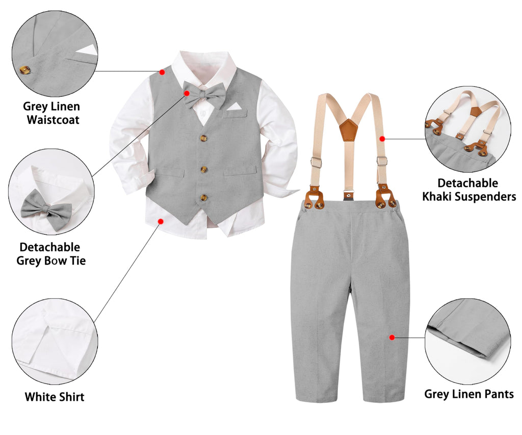 SANGTREE Boys Cotton Linen Formal Suit Linen Grey-1 9-12 Months=Tag 70