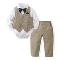 DISAUR Baby Boy Western Outfit First Birthday Outfit Baby Boy Long Sleeve Infant White Shirt Khaki Vest Pants Bow Tie 3 6 Months