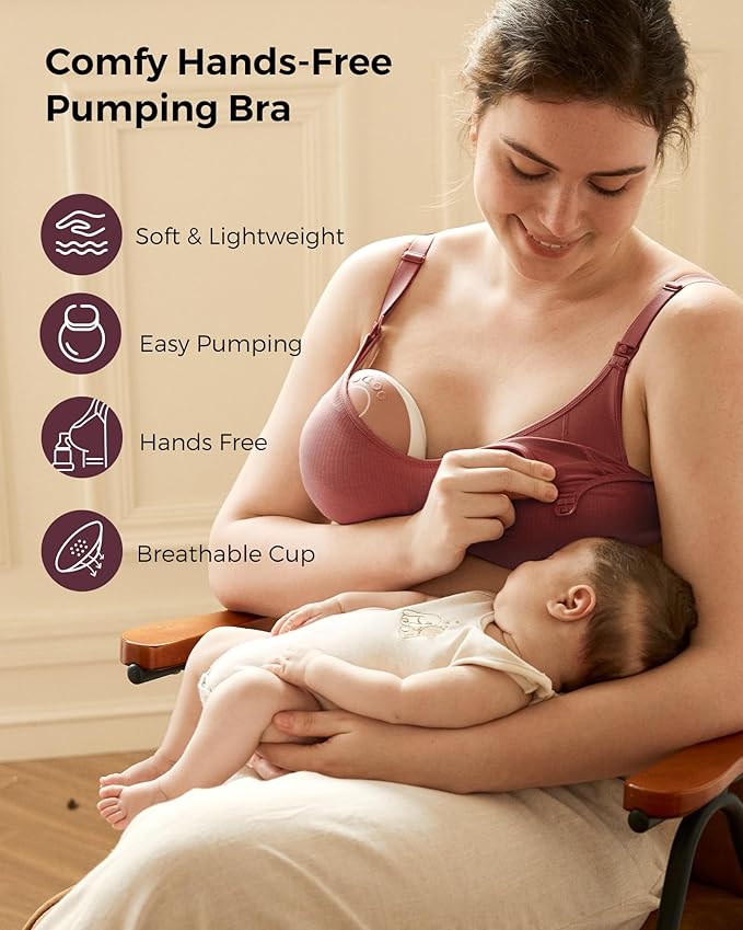 Momcozy Hands-Free Pumping Bra, Wireless & Seamless HF010 Breast Pump Bra, Breathable Tencel™ Fabric & Fully Fixed Cups