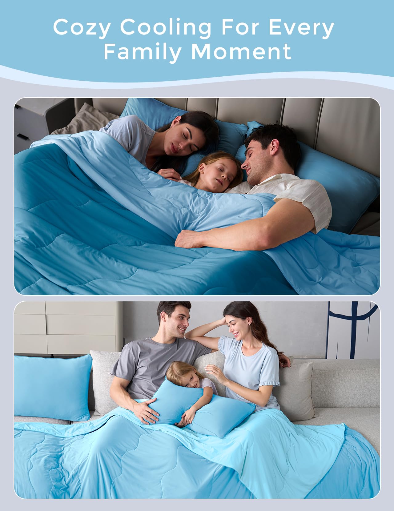 Momcozy Life CoolMurm Cooling Comforter for Hot Sleepers, King/Cali King 106"x90" Soft Breathable Pregnancy Cooling Blanket, 3-Second Cooling, 8 Hours+ Stay Cool All Night, Deep Light Blue