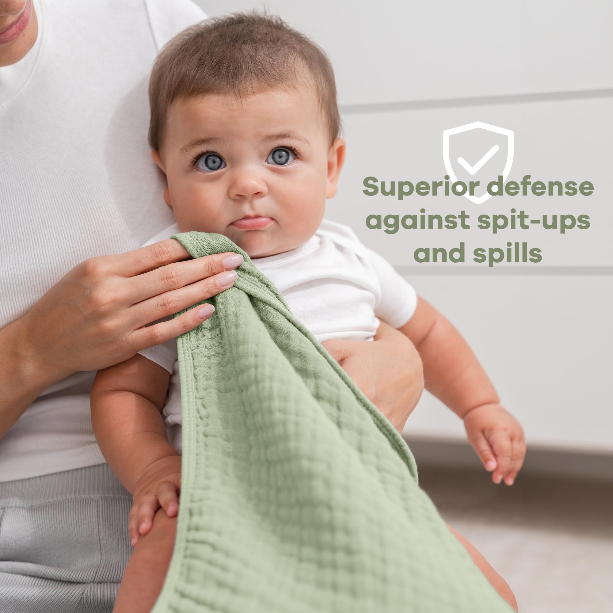 Comfy Cubs Muslin Burp Cloths 20x10" 10 Pack, Baby Burp Cloths - Sage