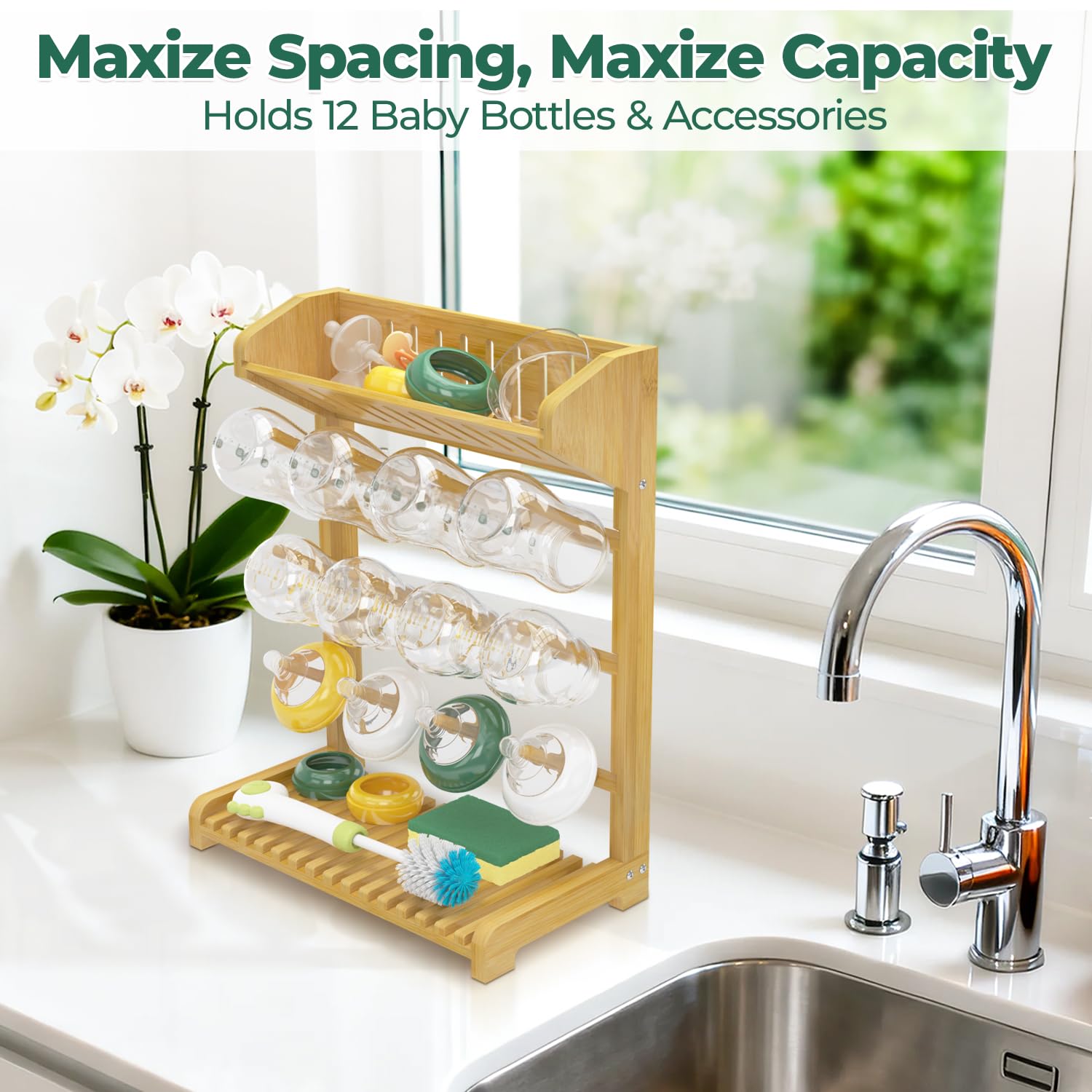 EsLuker.ly Baby Bottle Drying Rack Bamboo Vertical Dryer Holder