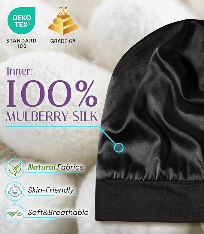 OLESILK Silk Baby Bonnet for 0-6 Months - 100% Mulberry Silk Toddler Hair Bonnet, Adjustable Night Cap for Sleeping