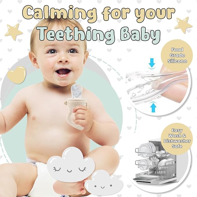 Avee & Co Silicone Teething Pacifier and Fresh Fruit Feeder, Baby Pacifier for Teething, Toddler Teething Toy (Beige)