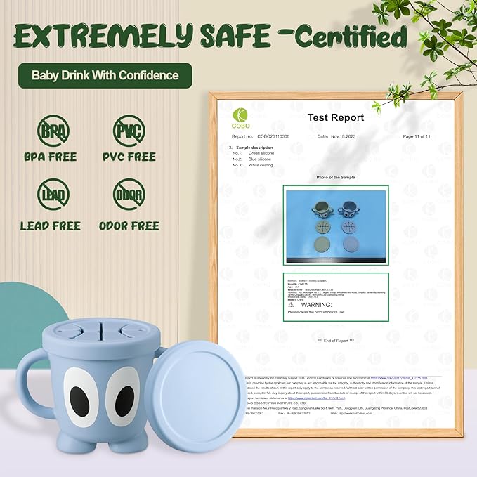 Silicone Snack Cup Food Container for Toddlers and Babies, Spill Proof Training Cup with Snack Cup Lid & Dust Proof Lid, Comes with a toy strap, Without BPA, Lead, or Phthalates (Ether)
