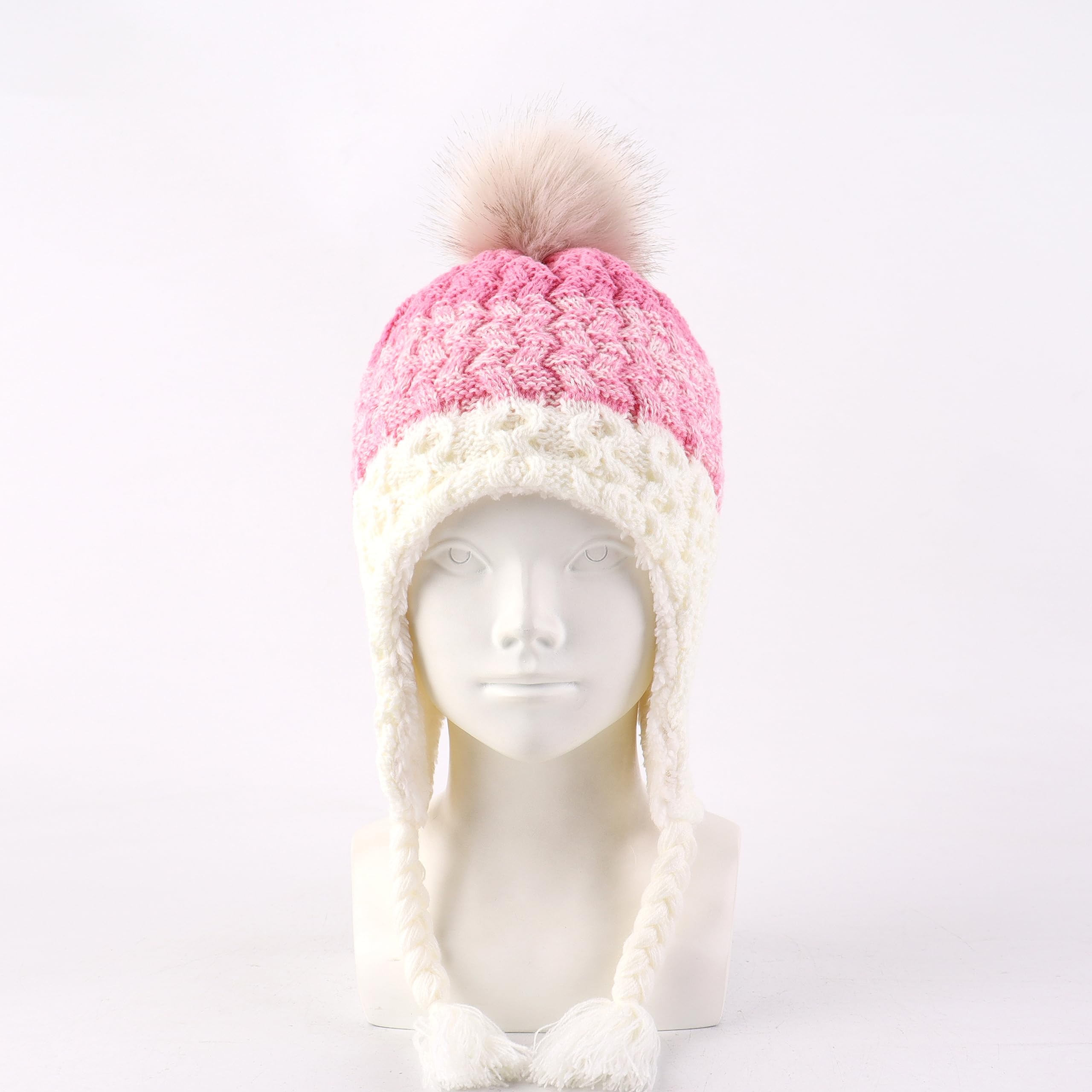 LANGZHEN Infant Pom Pom Beanie Kid Winter Hats Toddler Cap Knit Warm Beanies Caps for Baby Boys Girls(Gradient-Pink+ White,6-12 Months)