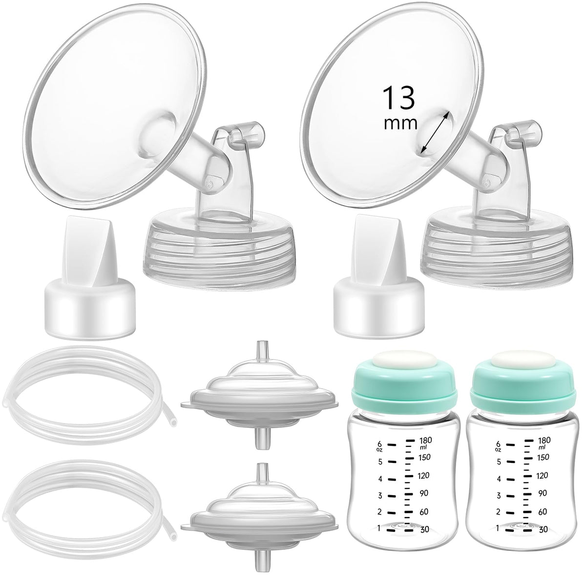 Momstouch Pump Parts Compatible with Spectra S1/S2/9 Plus, Not Original Accessories, Full Set Replacements Include 14mm Flanges, Duckbill Valves, Backflow Protectors, Tubings and Bottles