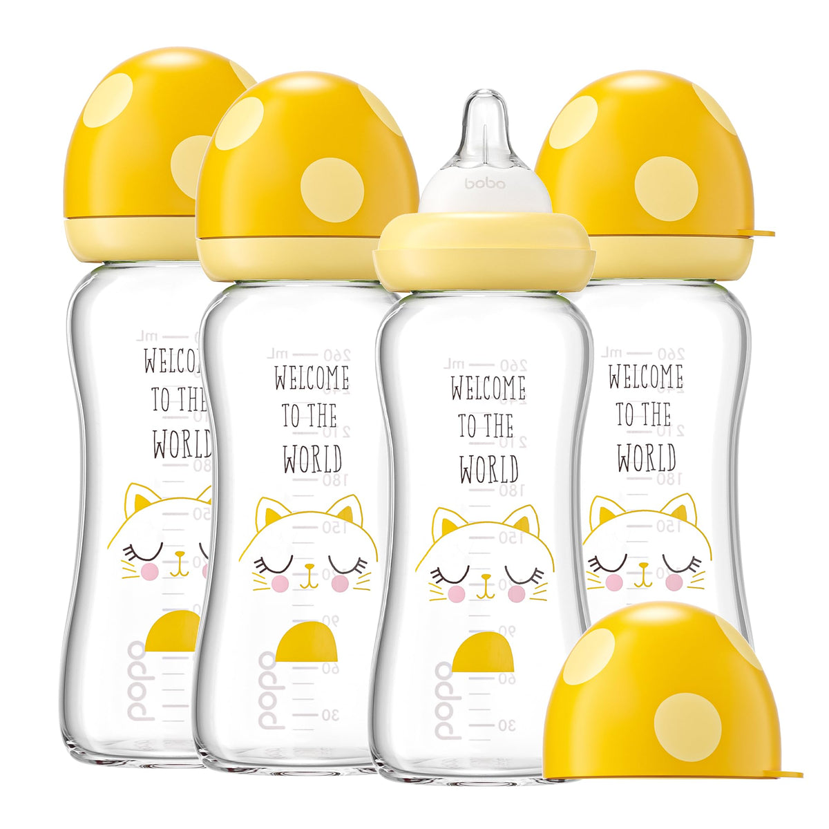 YOHKOH Natural Glass Baby Bottles, 8.8oz Red-A 4‑Pack