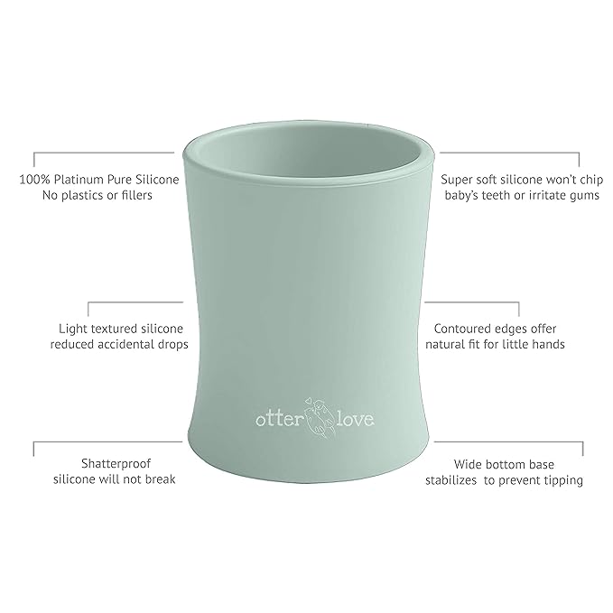 otterlove Silicone Baby & Toddler Training Cup - Pediatric OT Approved - 100% Platinum Pure LFGB Silicone - Unbreakable - Plastic Free - Tiny Cup Perfect for Baby Led Weaning (Sage)