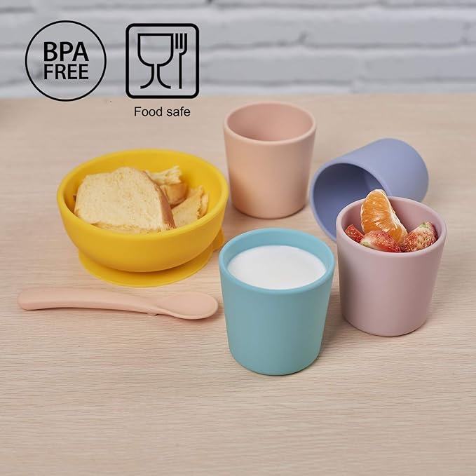 Silicone Toddler Cup 5 oz, First Open Cup for Toddlers 1-3 years old, Unbreakable, Non-Smell, Anti-Slip, Dishwasher Safe (Orange)