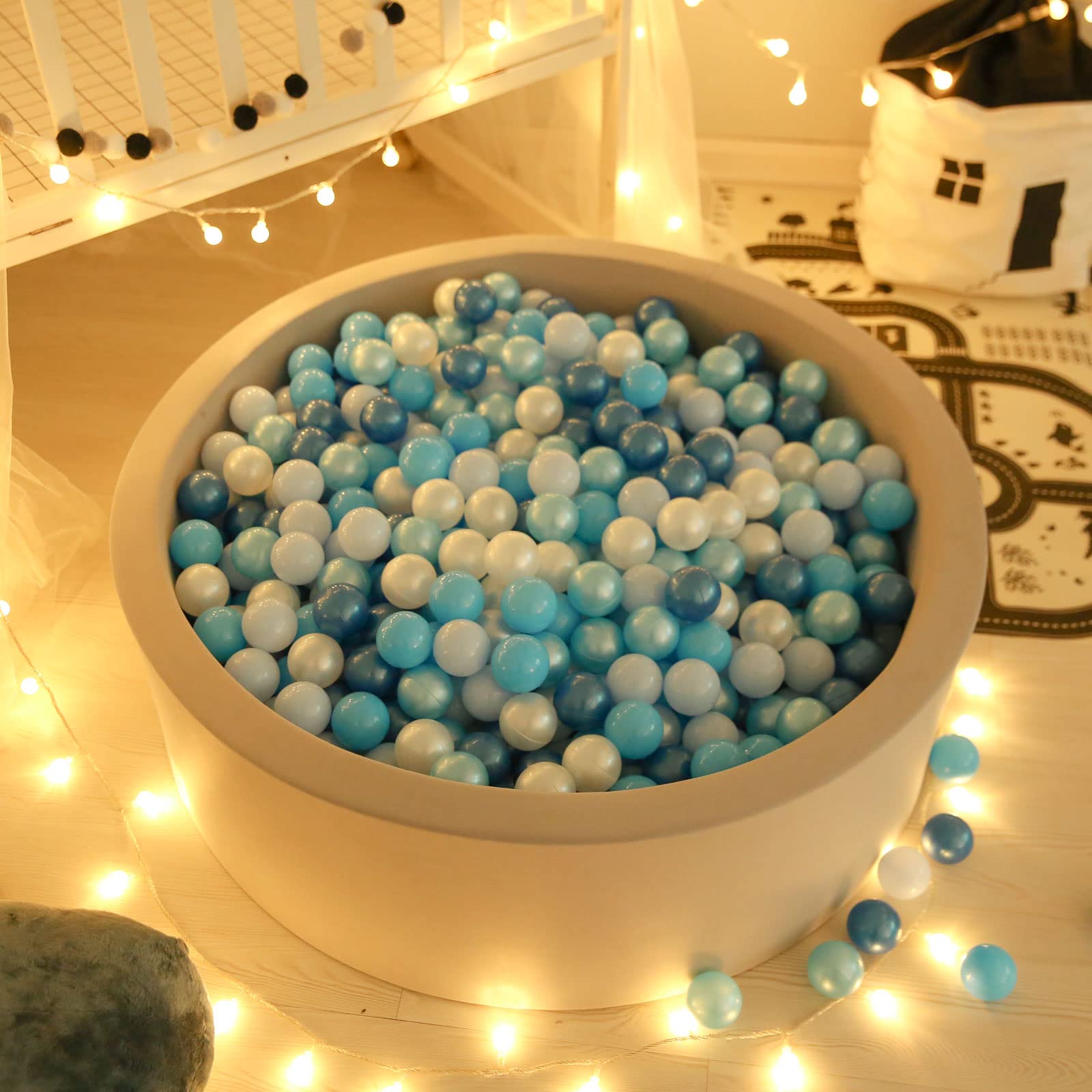 GOGOSO Ball Pits Balls Toddlers 50 100 200 500 Plastics Shape Ball Non-Phthalate Non-BPA Non-Toxic 2.2-Inch Crush Proof Play Balls,Pearl Blue Colors, 200 Balls