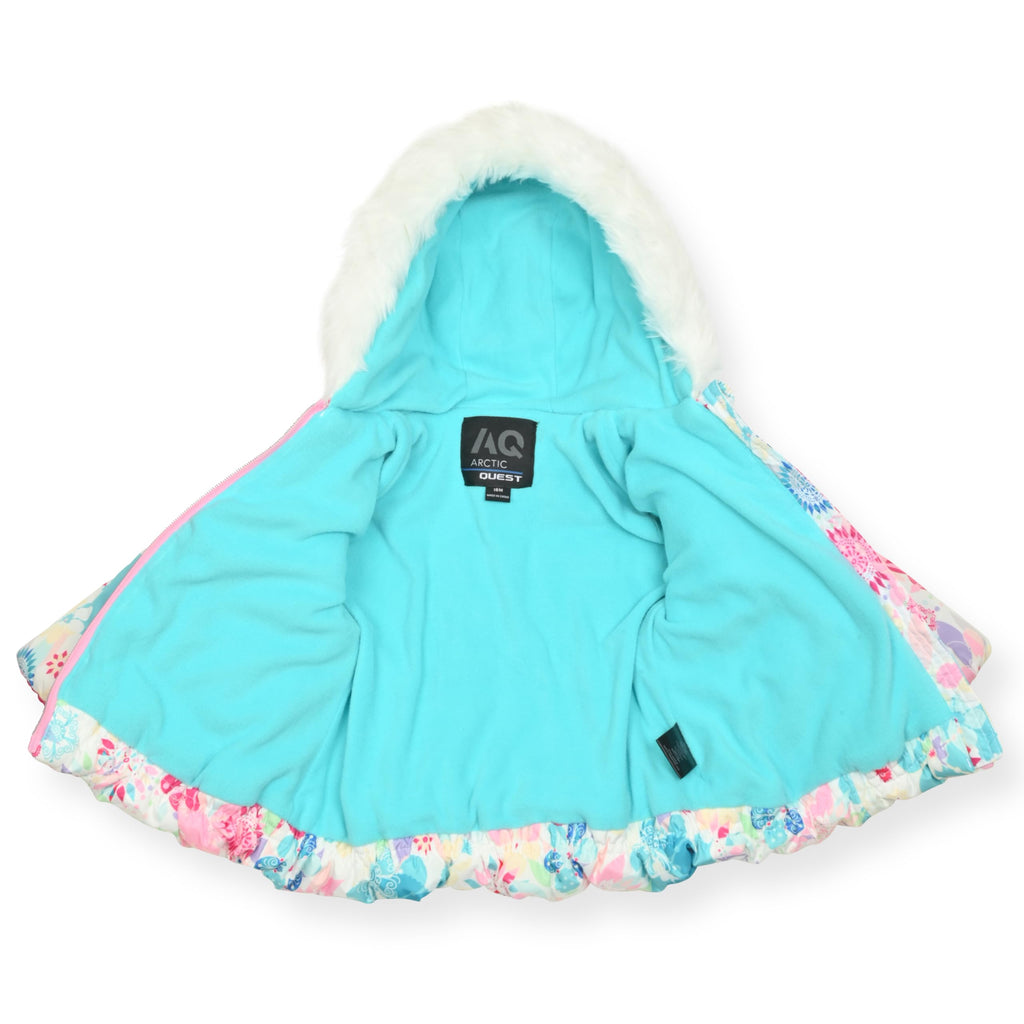 Arctic Quest Girls' Bib Snow Pants and Ski Jacket Water-Resistant Snowsuit For Kids Winter Hooded Jacket, Arctic White, 2T