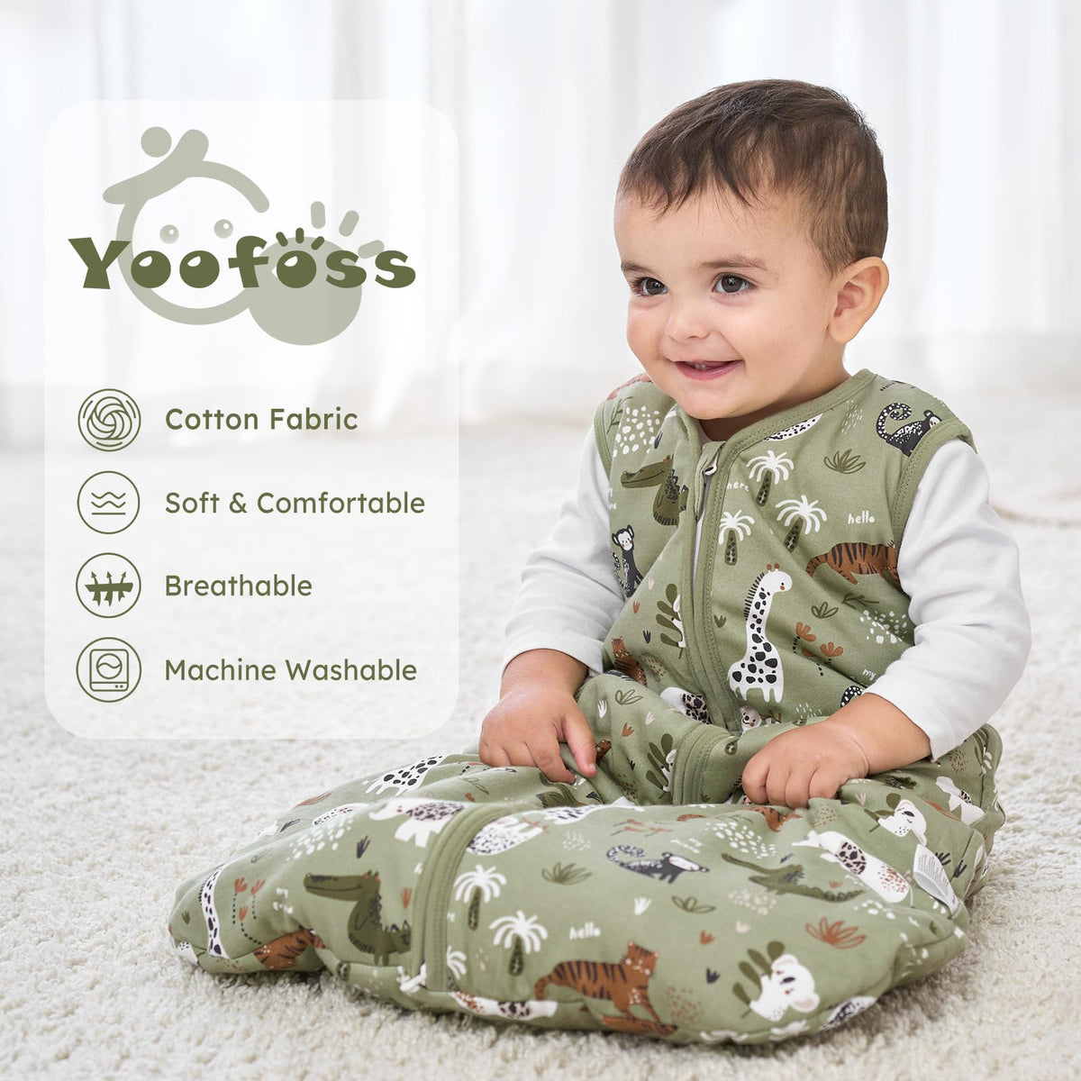 Yoofoss Baby Sleep Sack 0-6 Months, TOG 2.5 Baby Wearable Blanket with 2-Way Zipper, 100% Organic Cotton Fabric Winter Newborn Sleeping Sack, Warm Soft Comfy(Small)
