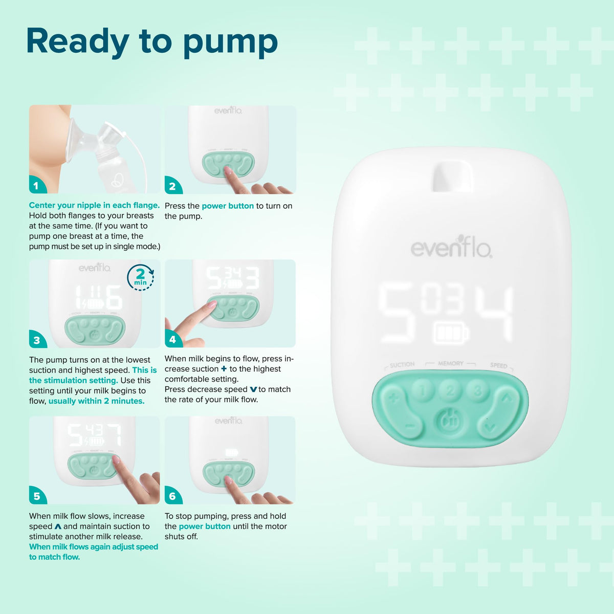 Evenflo Pocket Portable Double Electric Breast Pump, White, 20 Pumping Sessions per Charge, 9 Suction Settings, 3 Memory Presets
