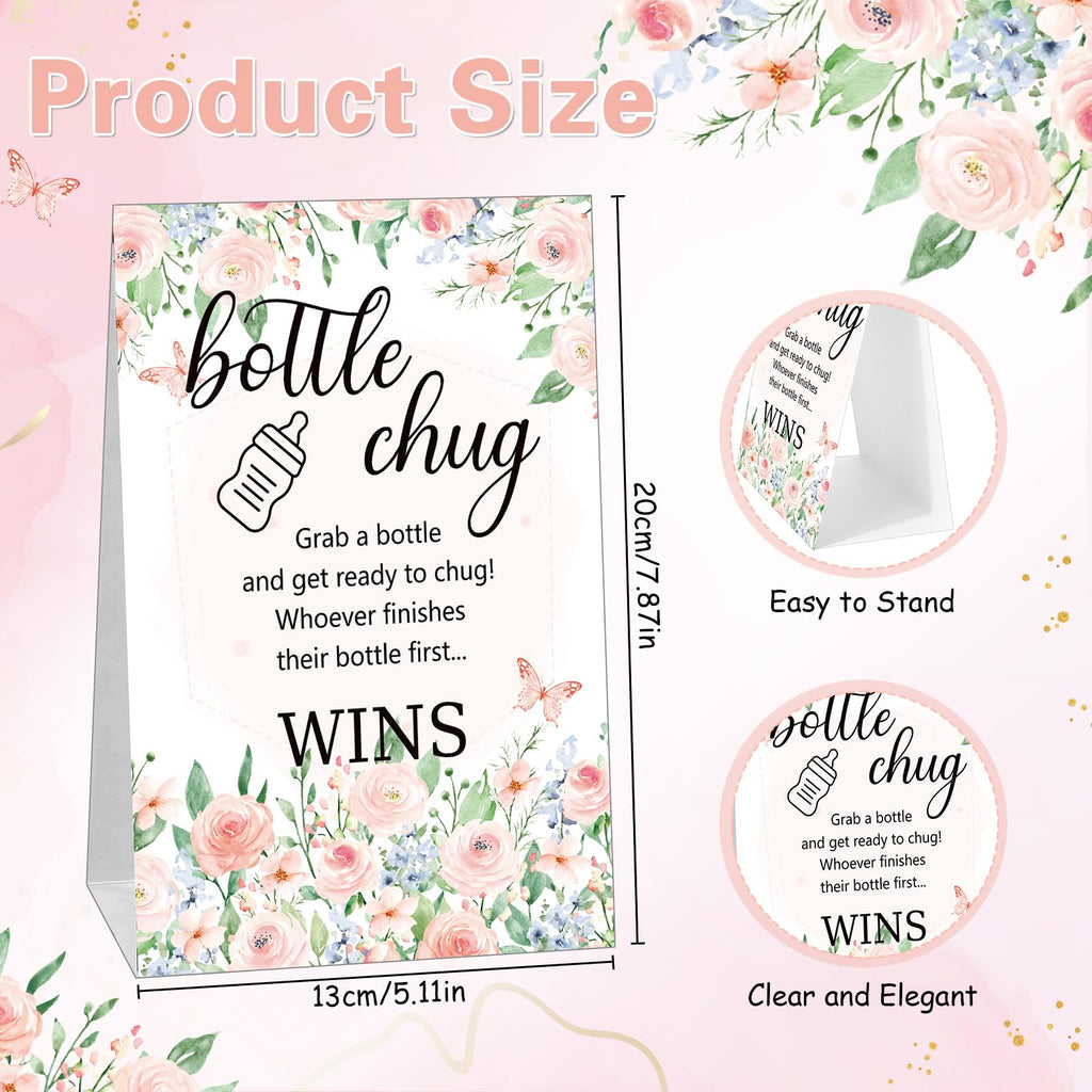 TrelaCo Bottle Chug Baby Shower Game 20 Pcs Baby Bottles Shower Favor with 1 Flowers Theme Sign for Gender Reveal Party Supplies Gifts(Pink)