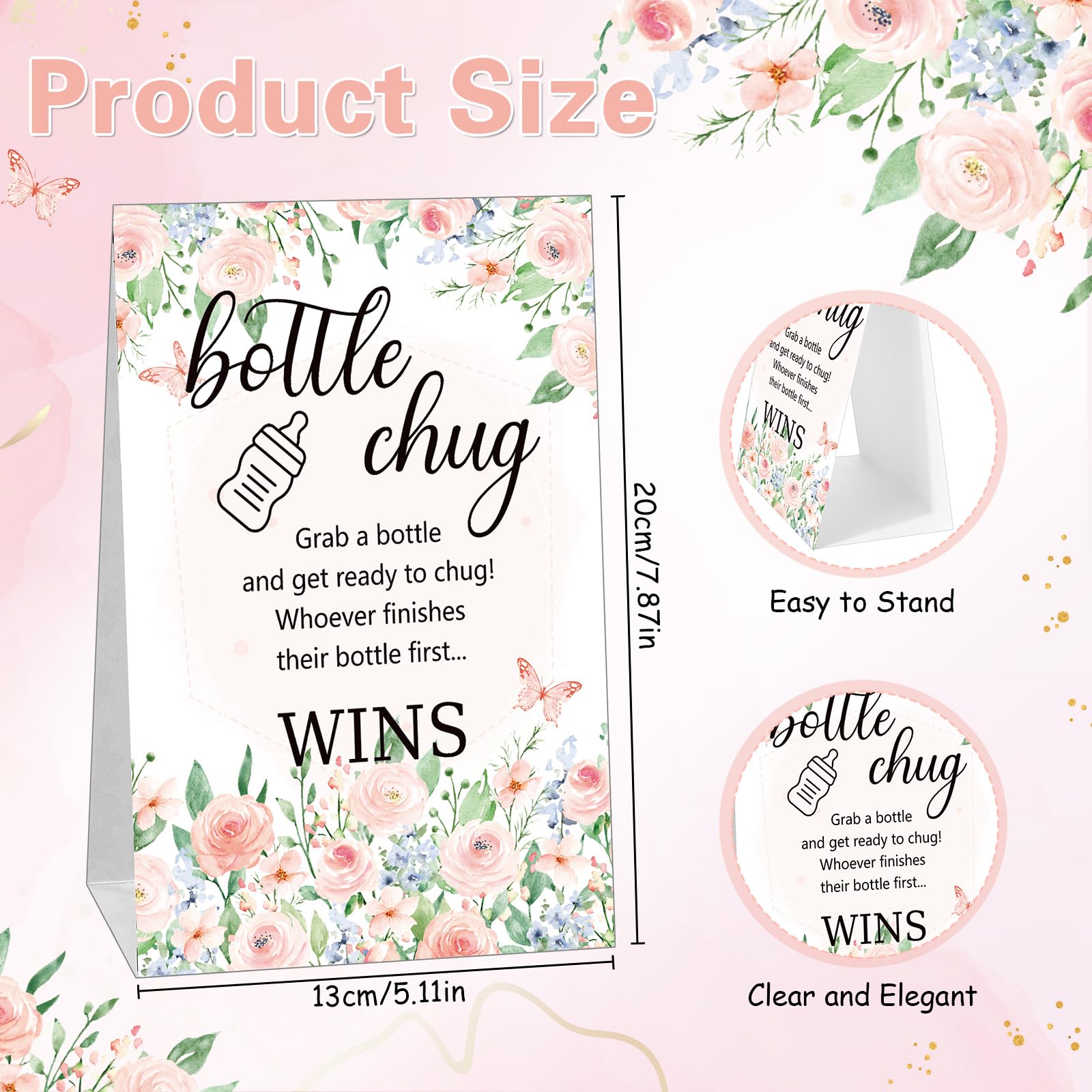 TrelaCo Bottle Chug Baby Shower Game 20 Pcs Baby Bottles Shower Favor with 1 Flowers Theme Sign for Gender Reveal Party Supplies Gifts(Pink)