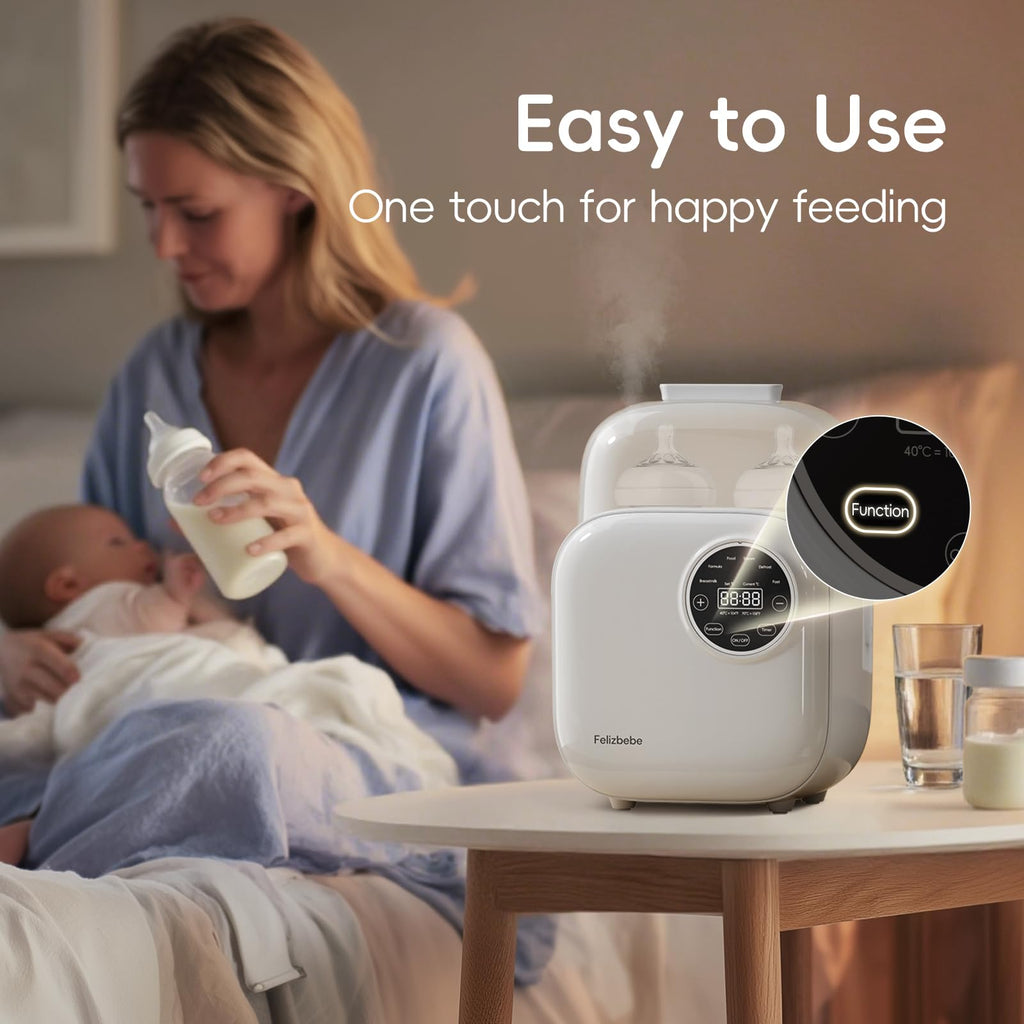 Baby Bottle Warmer, Felizbebe 10-in-1 Double Bottle Warmer for Breastmilk or Formula, Accurate Temperature Control, Timer, Sterili-zing, Defrost, Heat Food, Keep Warm, Breast Milk Warmer for Baby