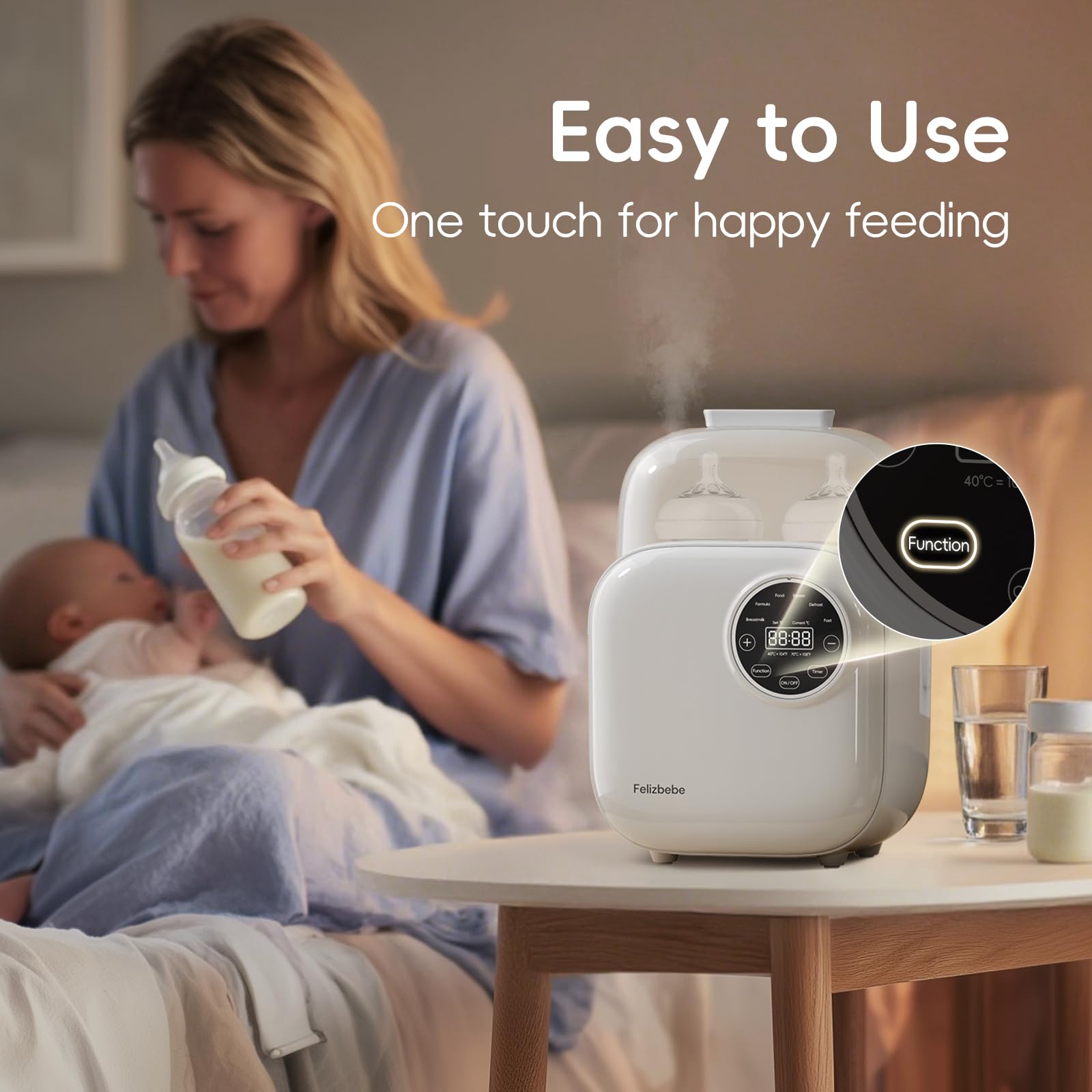 Baby Bottle Warmer, Felizbebe 10-in-1 Double Bottle Warmer for Breastmilk or Formula, Accurate Temperature Control, Timer, Sterili-zing, Defrost, Heat Food, Keep Warm, Breast Milk Warmer for Baby