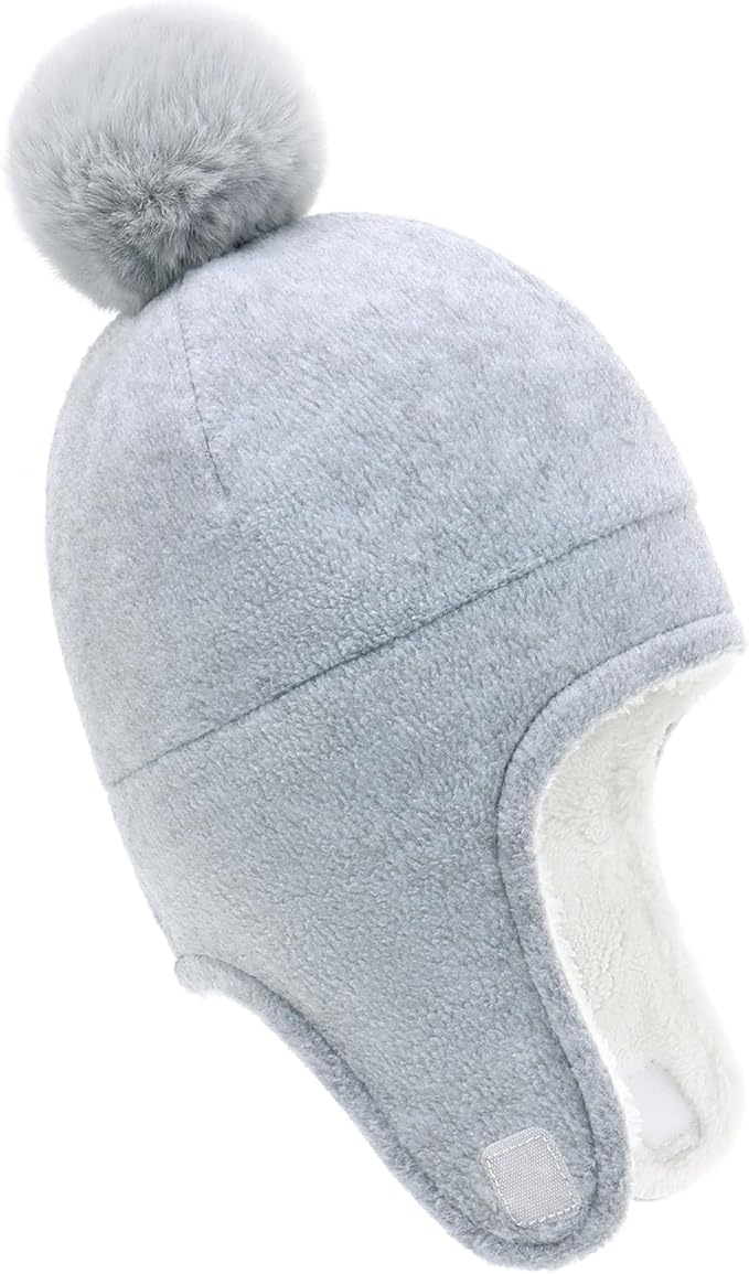 Baby Beanie Hat Pom Full Hood Hat Toddler Winter Hat Fleece Earflap Cap for 6M-4T Boys Girls Winter