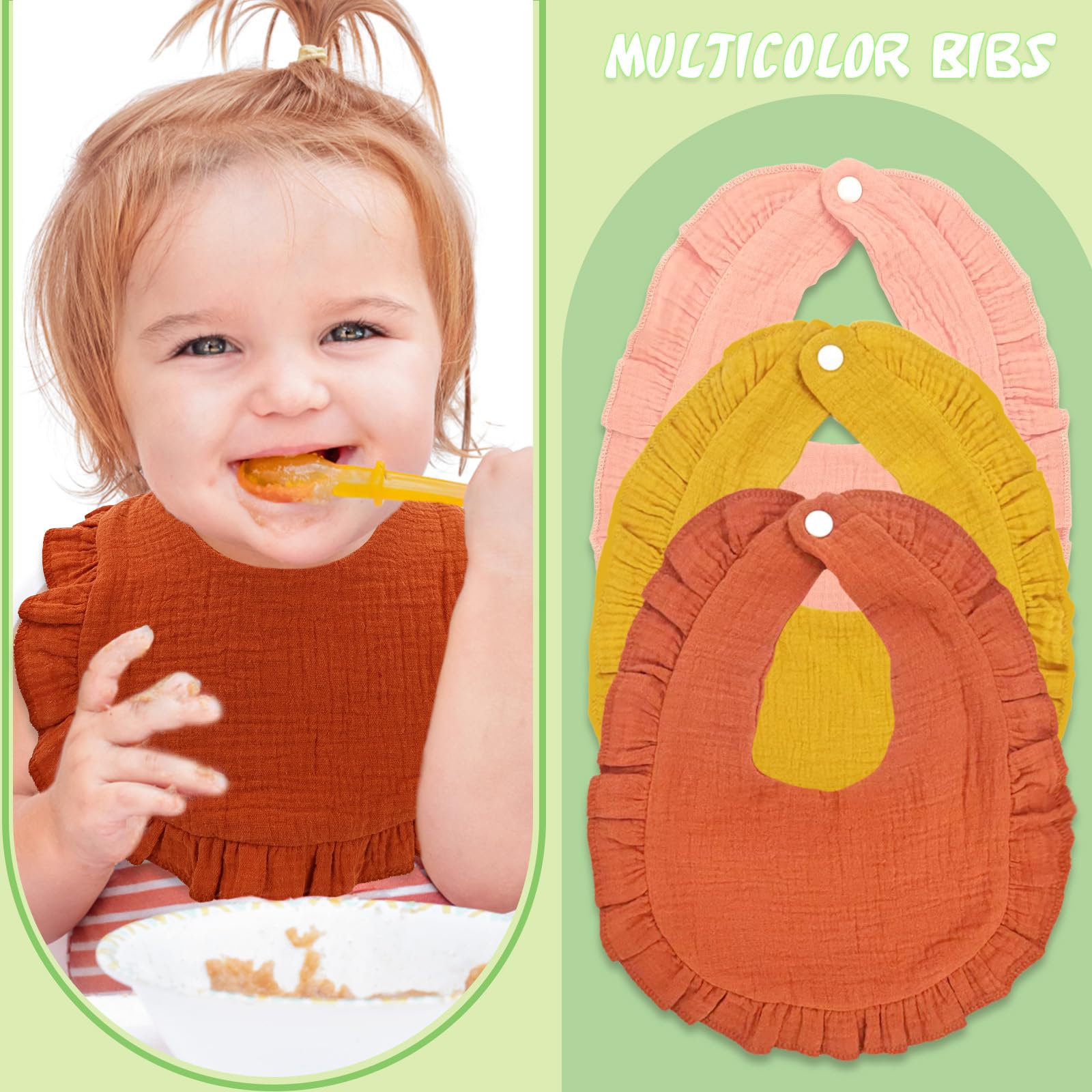 DOSMINE Baby Muslin Bibs 12 Pack Ruffle Drool Bibs for Teething