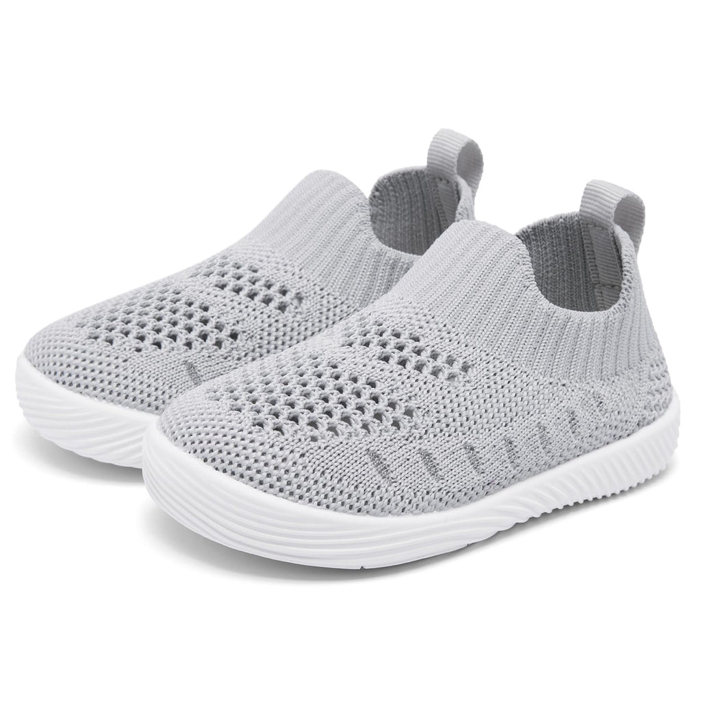 MORENDL Toddler Shoes Baby Walking Sock Shoes Non-Slip Breathable Boys & Girls Sneakers Infant Tennis Shoes Mesh Grey 6-9Months