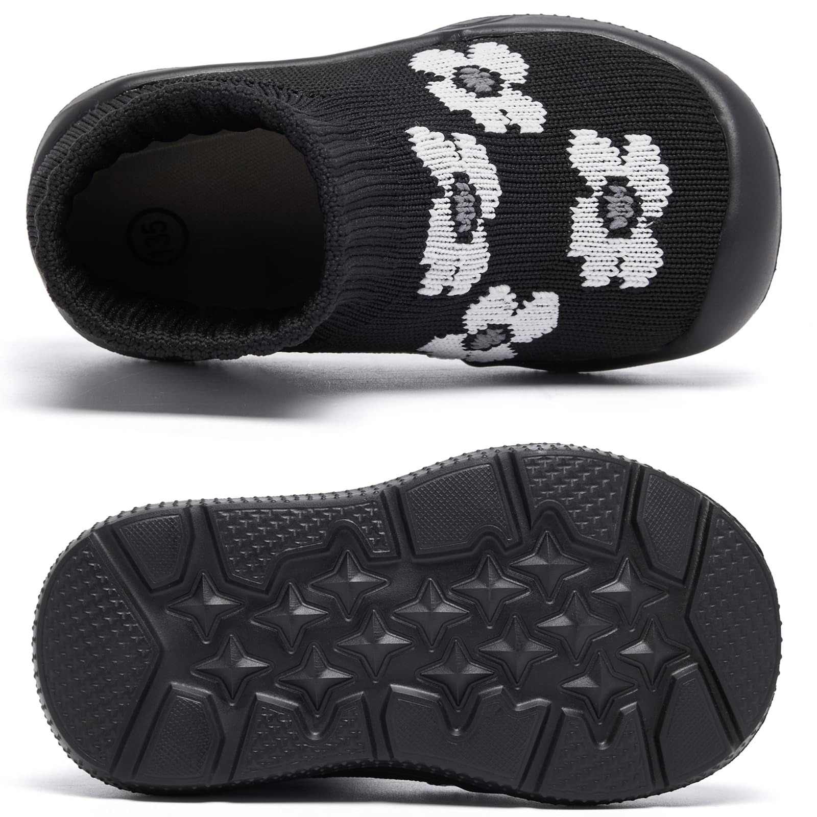 MORENDL Toddler Sock Shoes Baby Walking Shoes Infant Slippers Boys & Girls Non-Slip Sneakers Black Flower