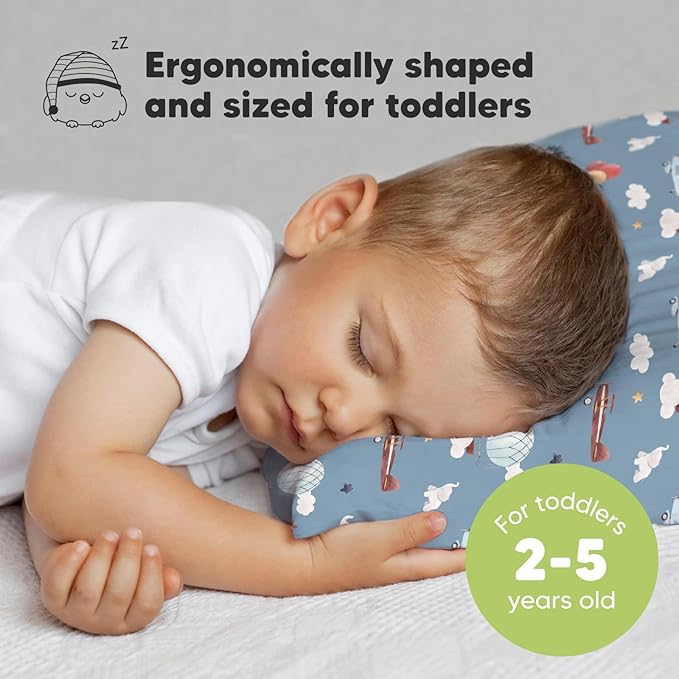 Toddler Pillow with Pillowcase - 13x18 My Little Dreamy Kids Travel Bed Pillows for Sleeping, Organic Cotton Small Pillowcase, Soft & Breathable, Machine Washable, Toddlers 2-5 Years Old (Up & Away)