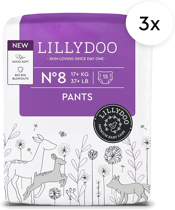 LILLYDOO Diaper Pants Toddlers - Size 8 (37+ lbs), Half-Monthly Supply (45 Count), Skin-Friendly, Ultrasoft, Chlorine-Free & Absorbent Diaper Pants