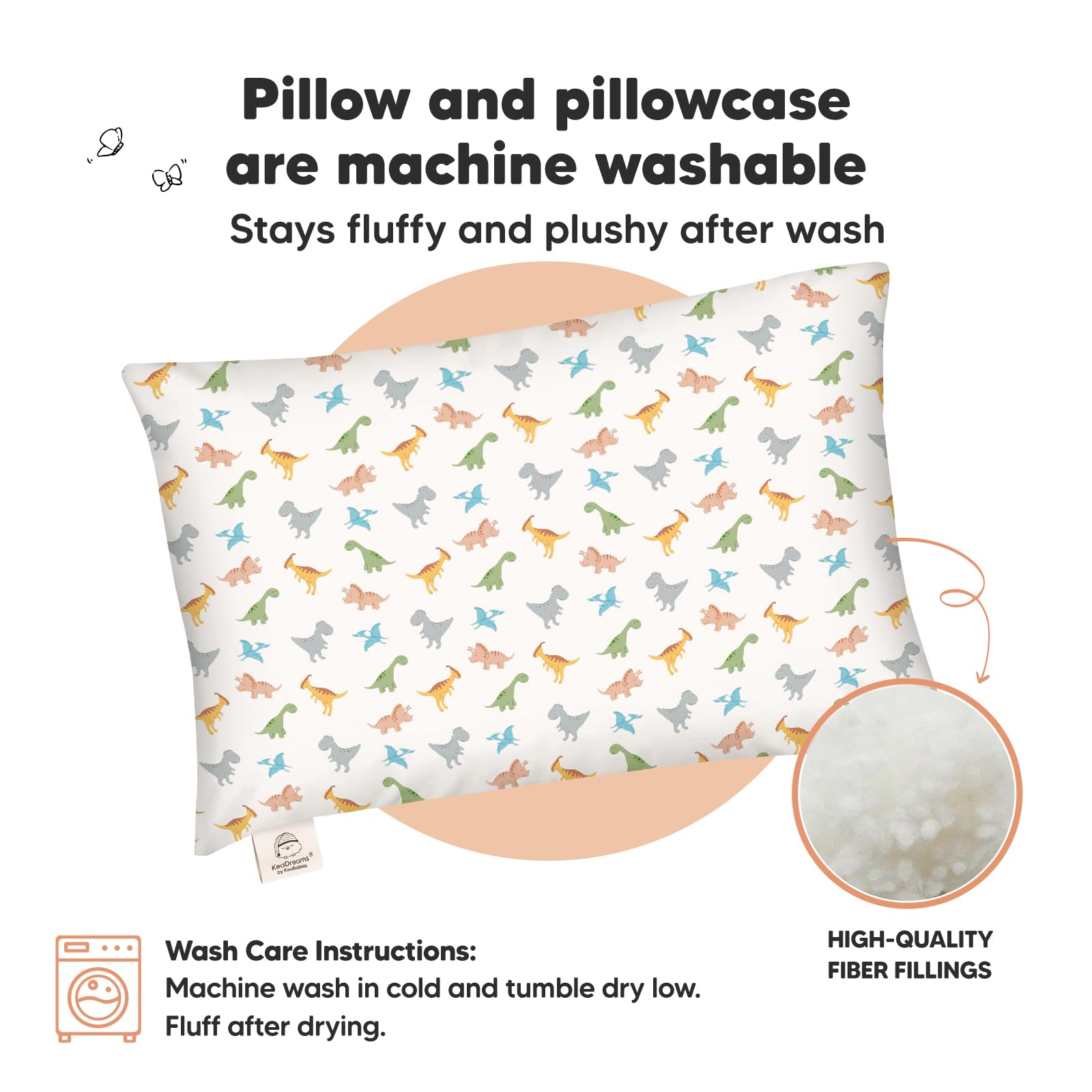 Toddler Pillow with Pillowcase, 13x18 My Little Dreamy Pillow (Roarsome)