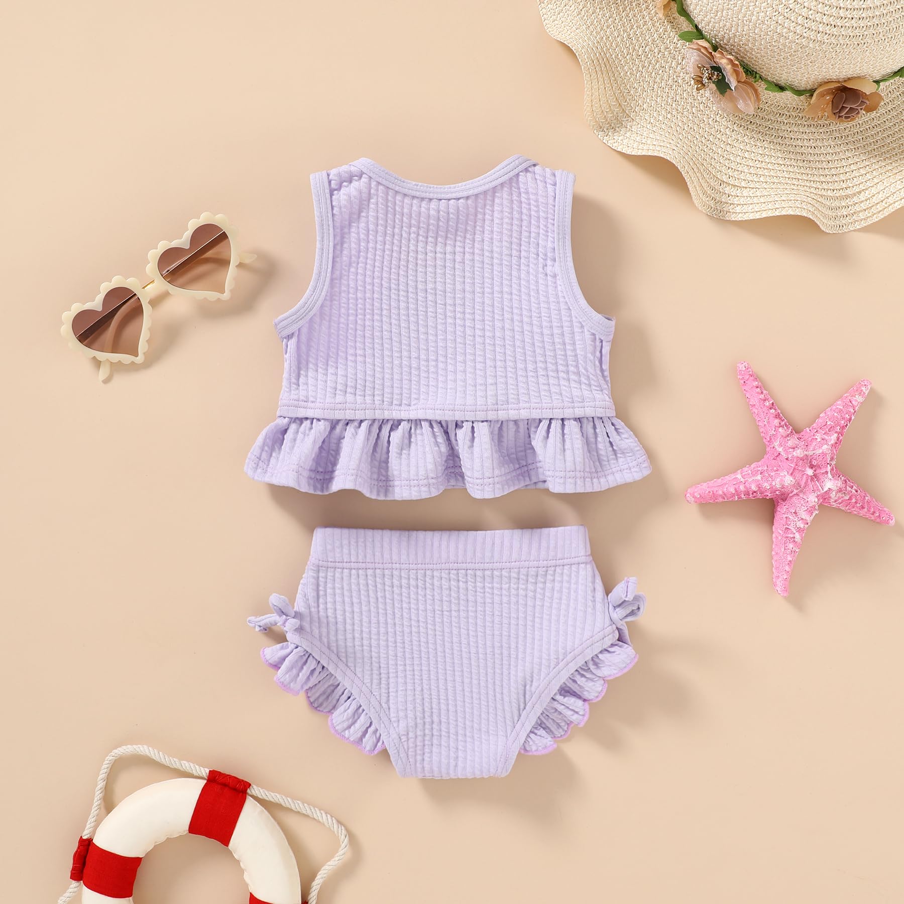 Baby Swimsuit Toddler Girl Bathing Suit Summer Solid Color Bikini Set Beach Two Piece Swim Wear (Purple, 3-4T)
