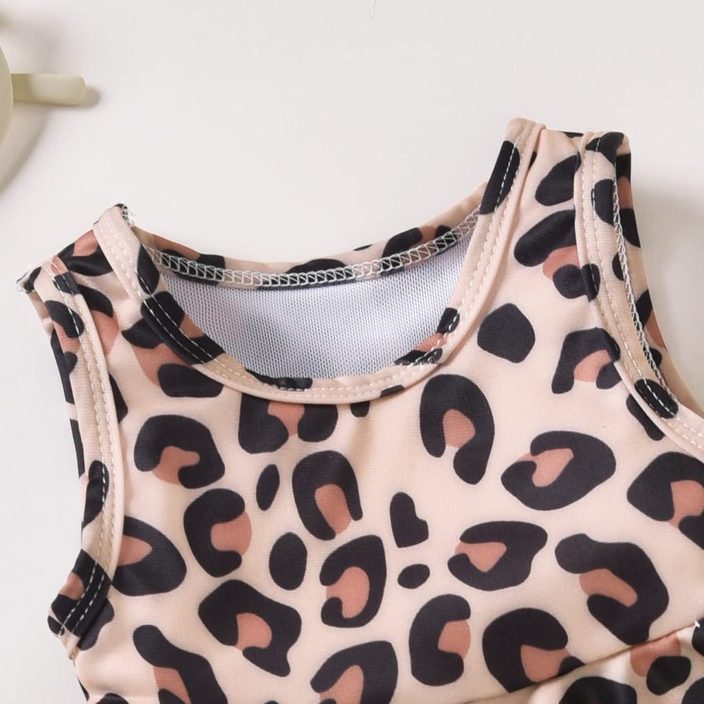 Toddler Little Girls Swimsuit Two Piece Cheetah Ruffle Bathing Suit Bikini Tops Bottoms Swimming Suit Swimwear Beach Wear Leopard Khaki 4T - 5T