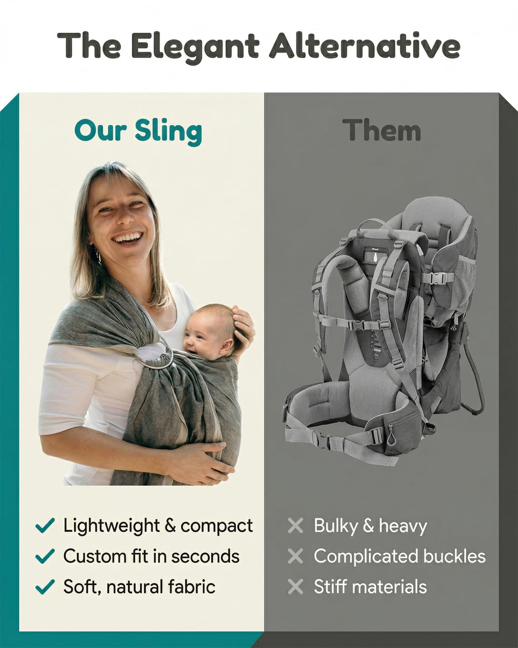 Hip Baby Wrap Ring Sling Carrier for Baby, 8-35 lbs - Midnight