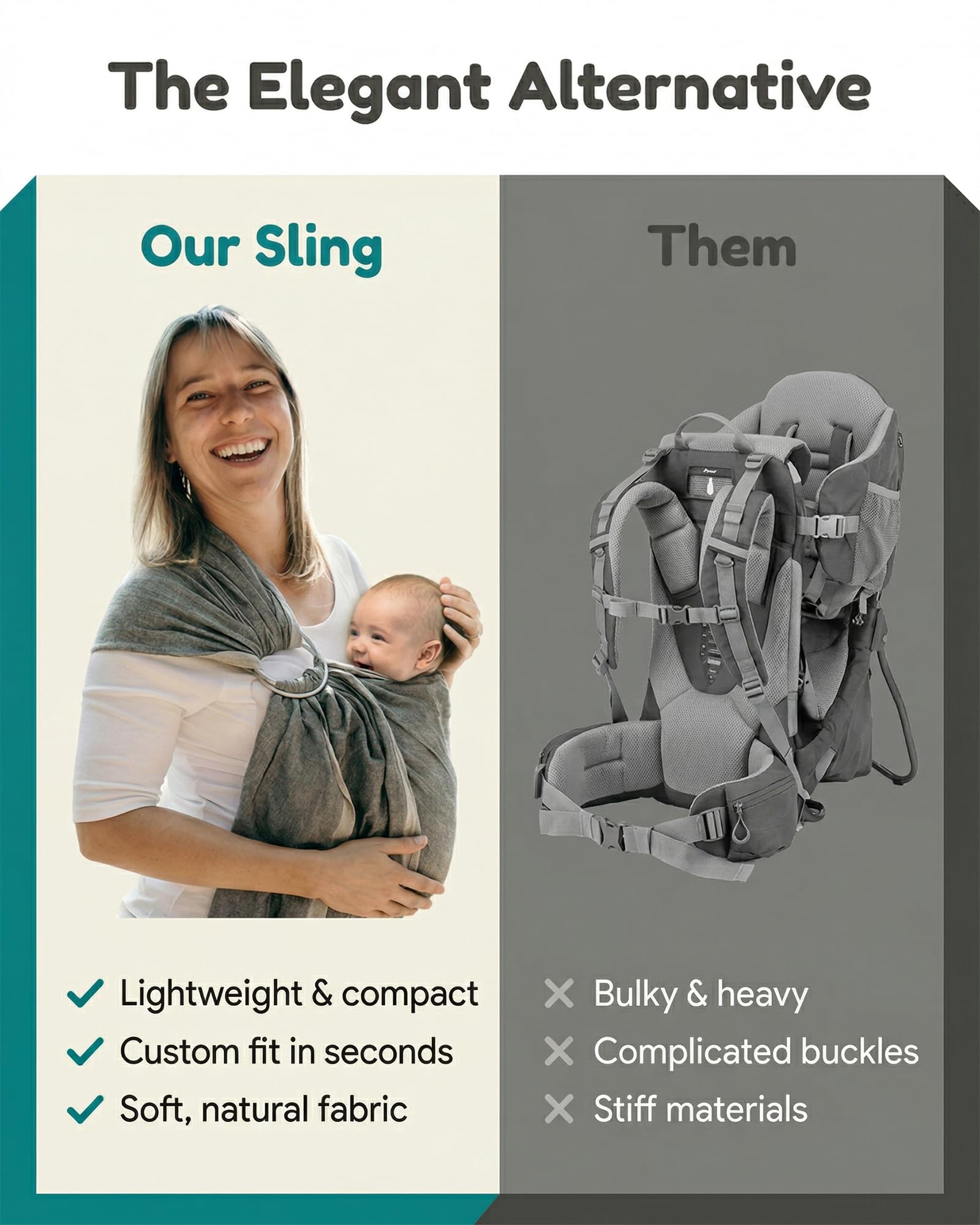 Hip Baby Wrap Ring Sling Carrier for Baby, 8-35 lbs - Midnight