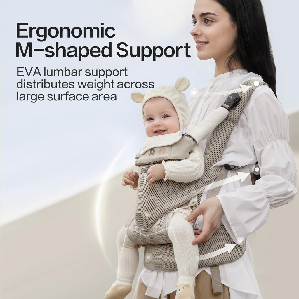 BEIESTATE Baby Carrier, Breathable Mesh, Newborn to Toddler, 7-33 lbs Khaki