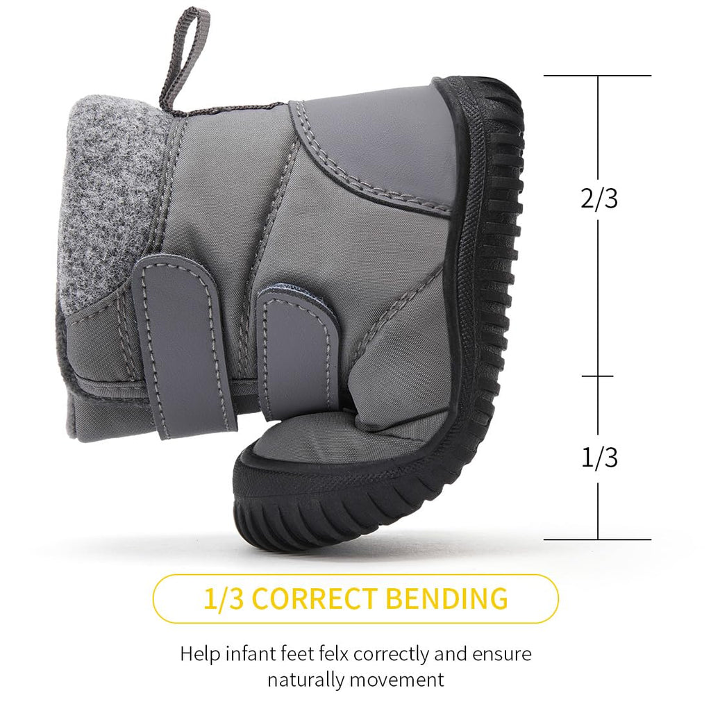 BMCiTYBM Baby Snow Winter Boots Boys Girls Shoes Double Strap Non Slip First Walking Infant 6 9 12 18 24 Months Grey Size 18-24 Months Toddler