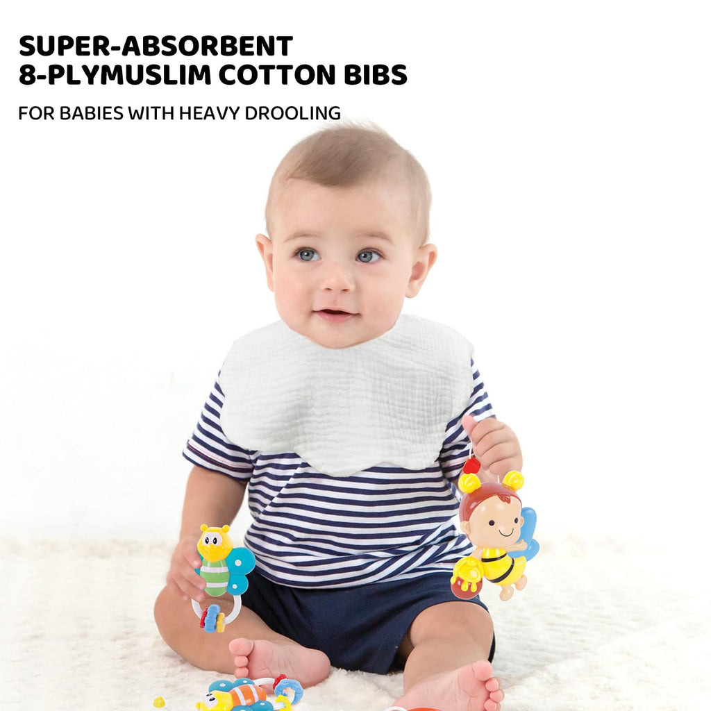 DOSMINE Organic Cotton Muslin Baby Bibs 10 Pack Absorbent Adjustable