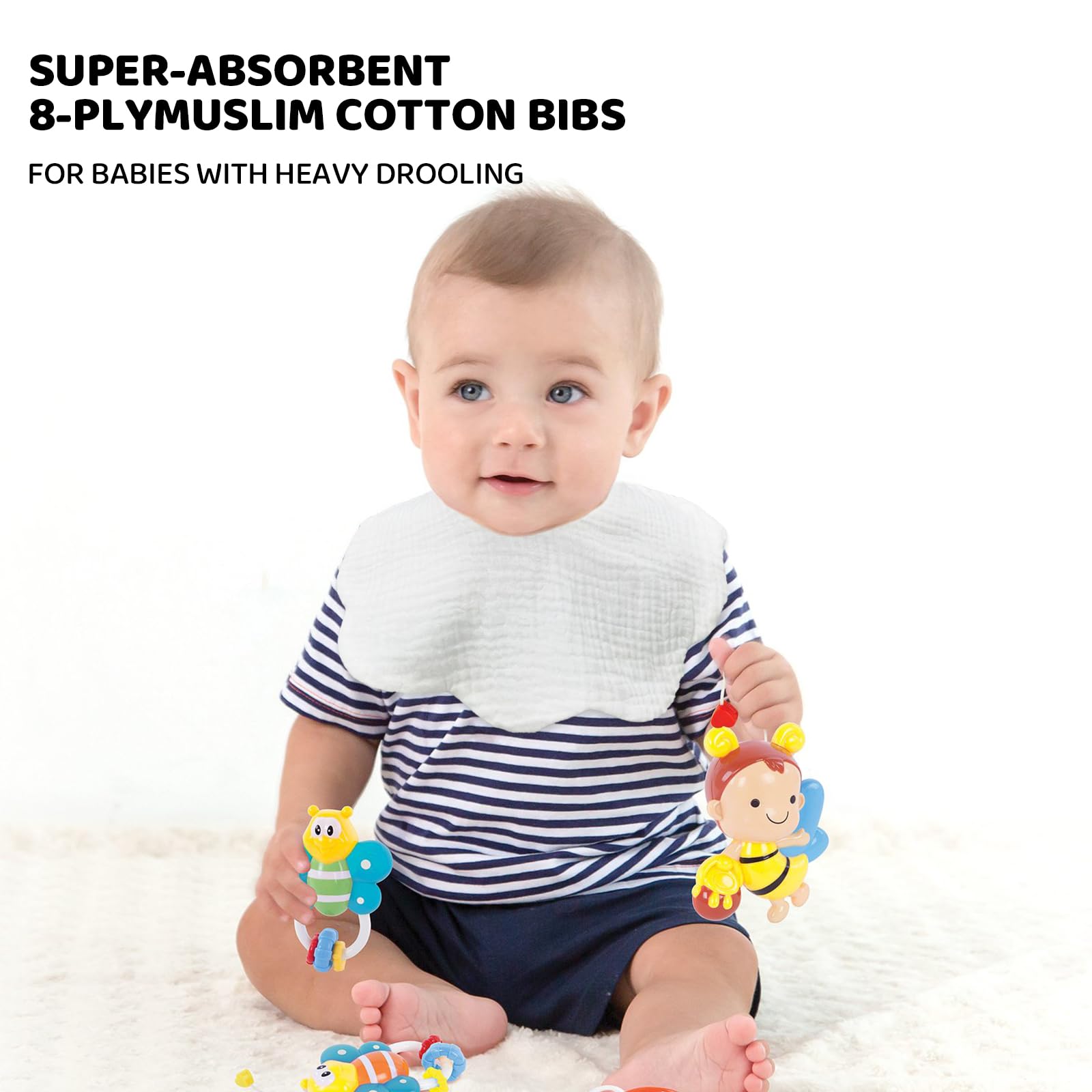 DOSMINE Organic Cotton Muslin Baby Bibs 10 Pack Absorbent Adjustable