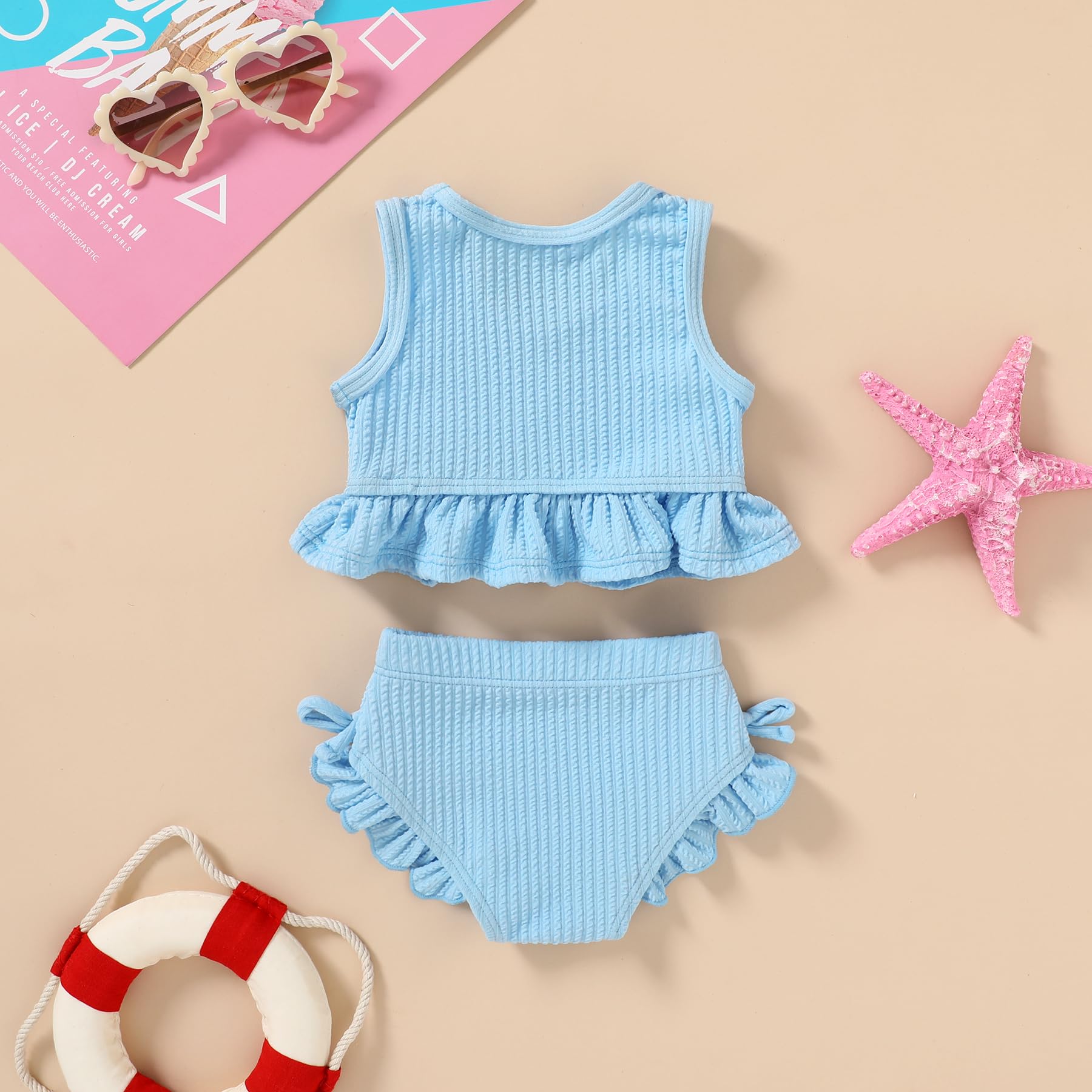 HAPPYMA Baby Swimsuit Toddler Girl Bathing Suit Summer Solid Color Bikini Set Beach Two Piece Swim Wear (Blue, 2-3T)